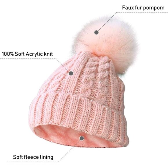 Womens Girls Winter Knit Beanie Hat and Scarf Set Warm Pom Pom Ski Set - Picture 4 of 7